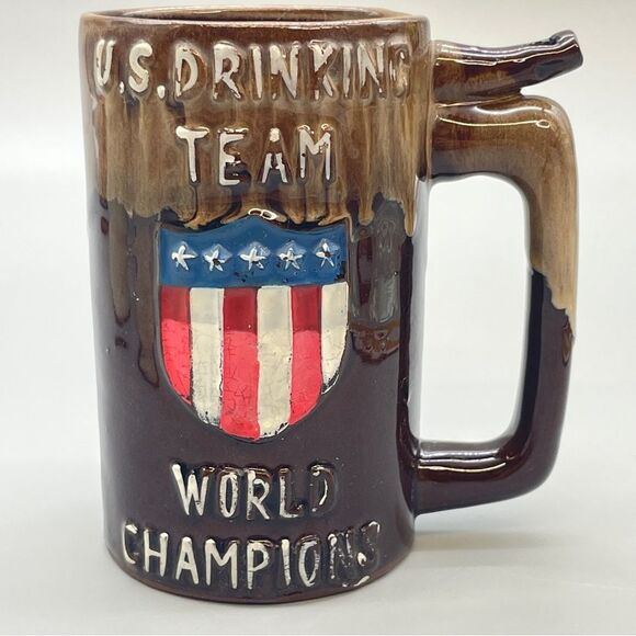 Vintage Ceramic Beer Stein Mug Whistle US Drinking Team World Champions - Picture 1 of 9